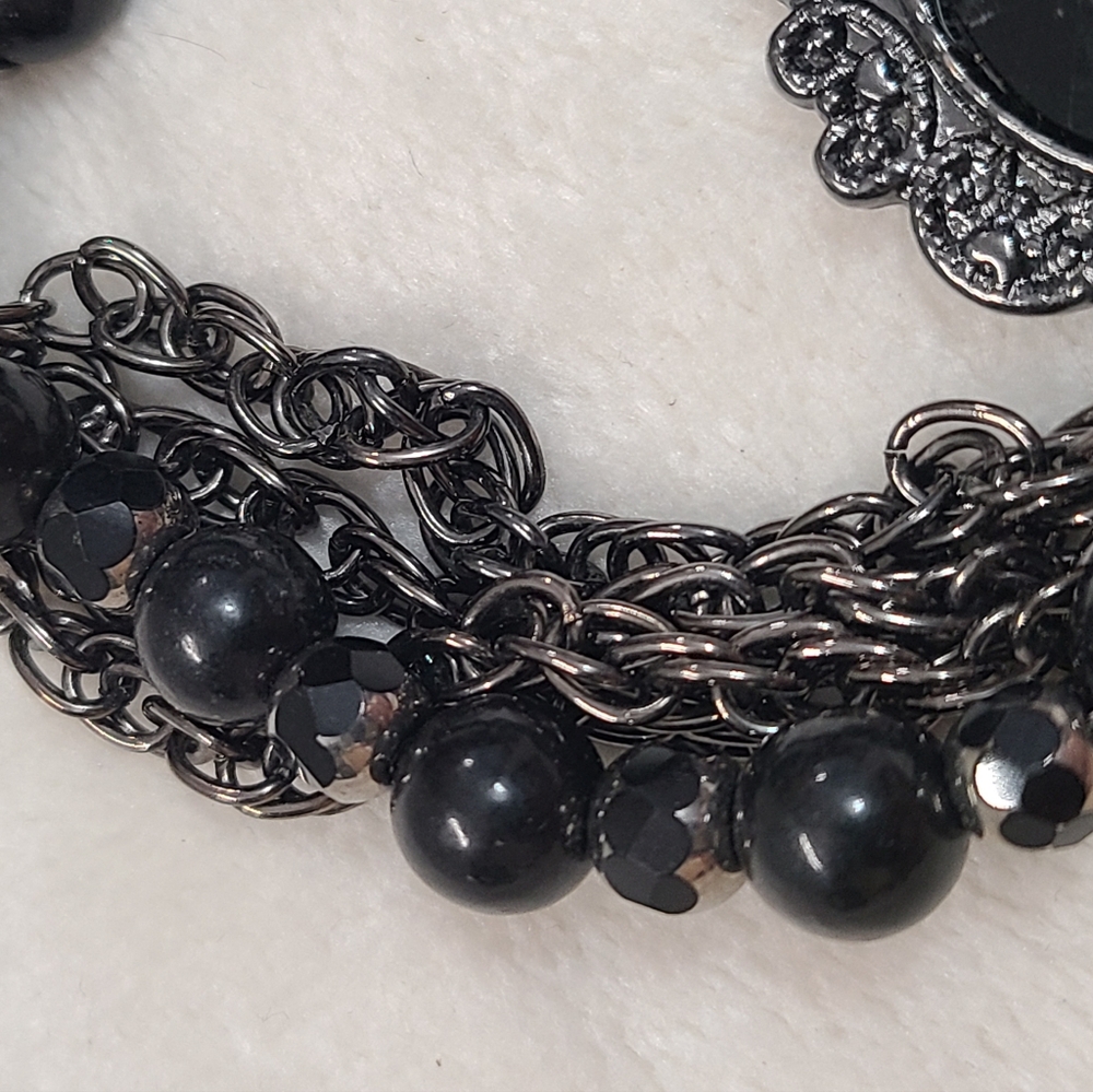 Multi Layer Black Beaded Chain Toggle Clasp Brace… - image 4
